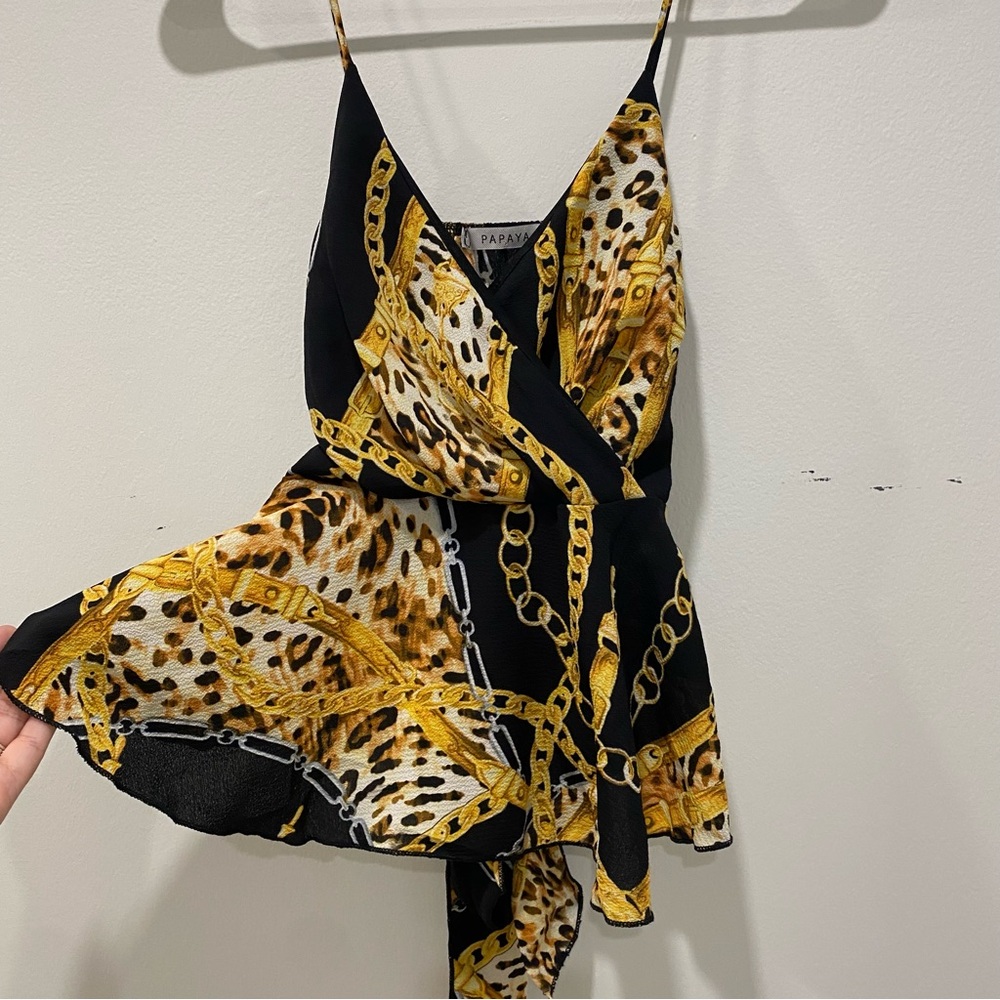 Papaya Black and Gold Asymmetrical Camisole